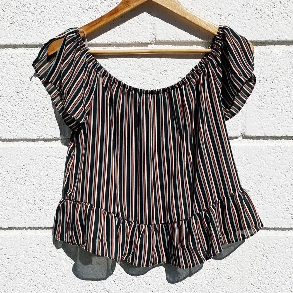 🌲 Timing Striped Off The Shoulder Top Blue White Large